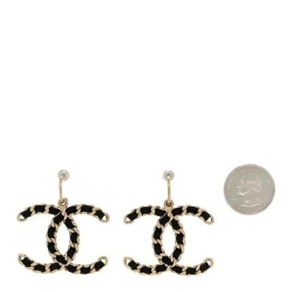 Chanel Vintage Black Gold Chain Dangle Jumbo Earrings Rare Limited Edition - Picture 2 of 14